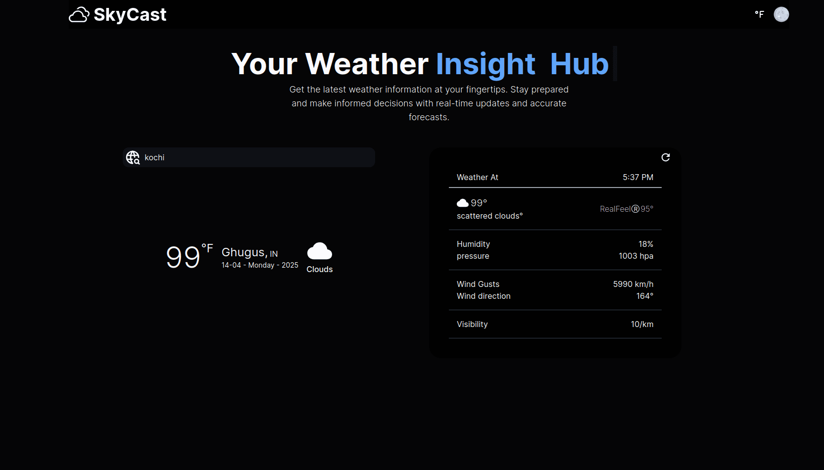 Sky Cast – Weather Application - View 1